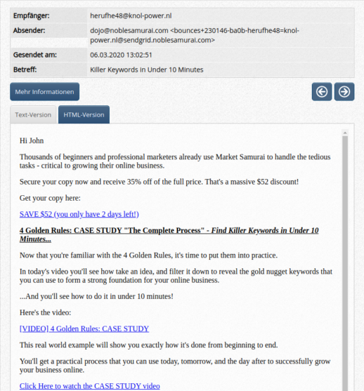 Market Samurai: Spam-Message