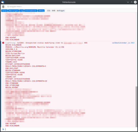 HTTP 405 beim Ändern eines Termins in Lightning: Fehlerkonsole in Thunderbird - "Lightning: CalDAV: Unexpected status modifying item to ...: 405" - calDavCalendar.js:863