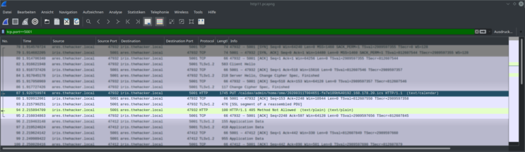 Ändern eines Termins in Lightning: Wireshark zeigt CalDAV-Protokoll mit HTTP 405 (HTTP 1.1)